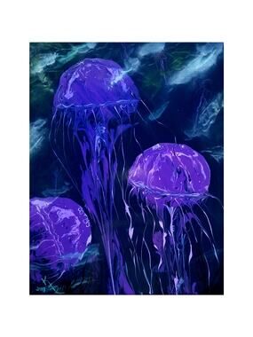 "Jellyfish in Purple" Art Print from my Original Work 11" x 14"  Acid Free